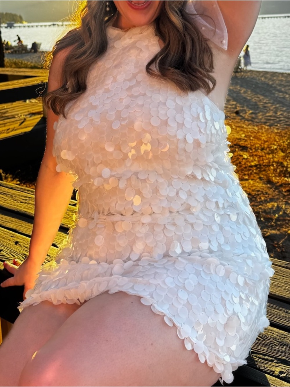 12th Tribe White Sequin Backless Mini Dress